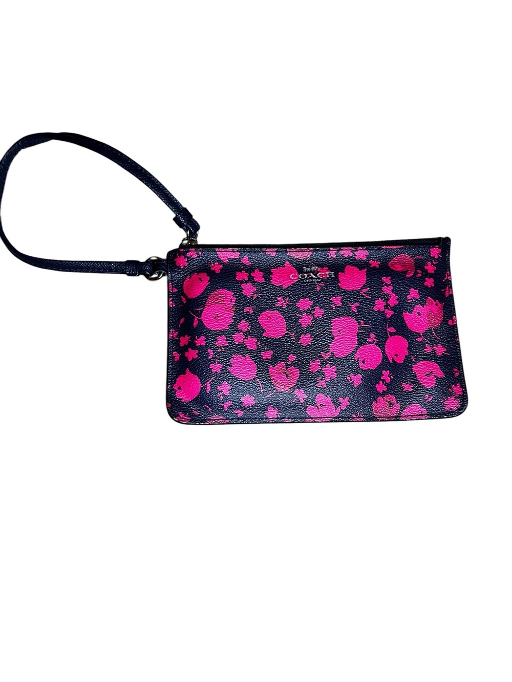 Coach Midnight Pink Ruby Sienna Rose Wristlet with Hot Pink Floral Print